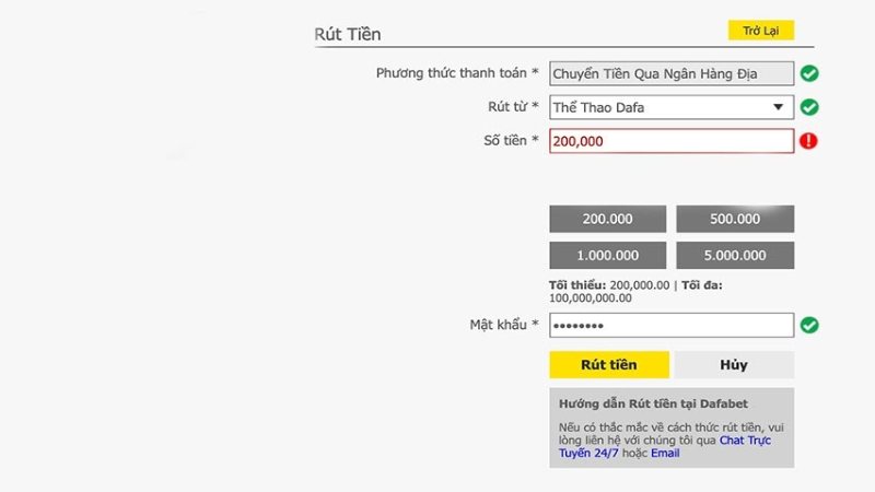 Các điều kiện cần có khi muốn rút tiền DAFABET