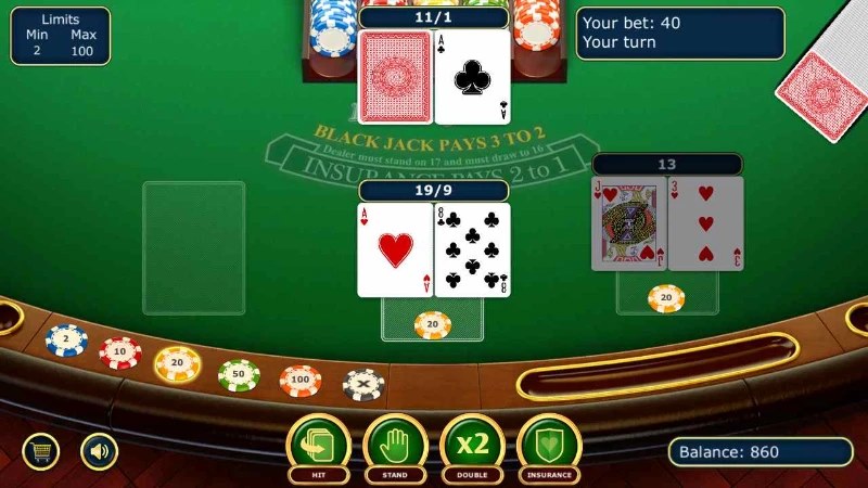 Blackjack dựa vào tổng điểm so sánh bài người chơi với nhà cái